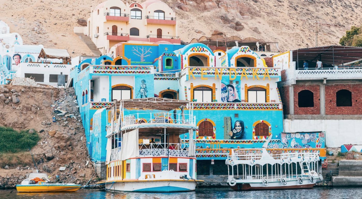 Colourful houses of a Nubian village on the Nile