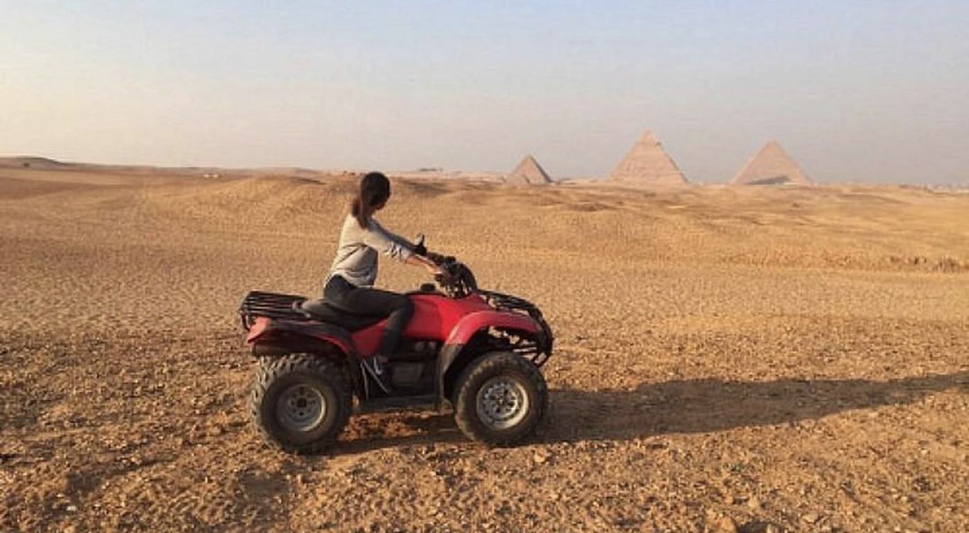A quad bike in the desert near the Giza pyramids