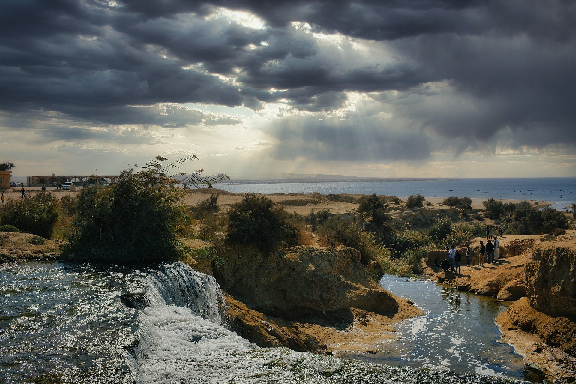 A waterfall between the lakes of Wadi El Rayan in Fayoum