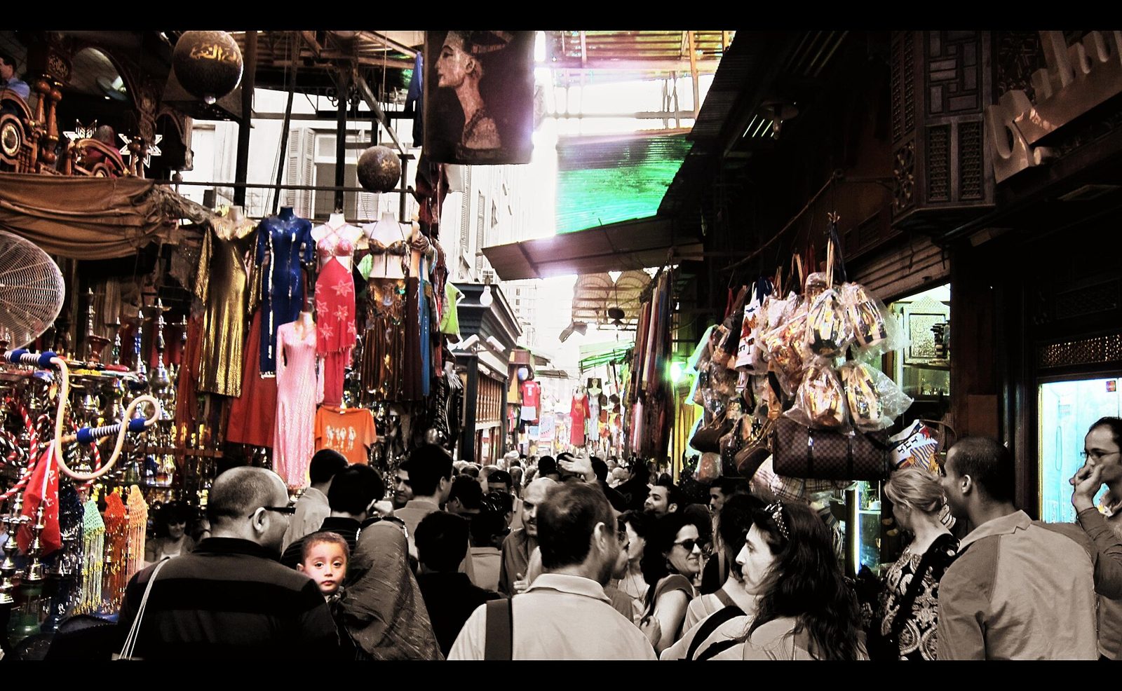 Shops and shoppers in a lane of Khan el-Khalili bazaar