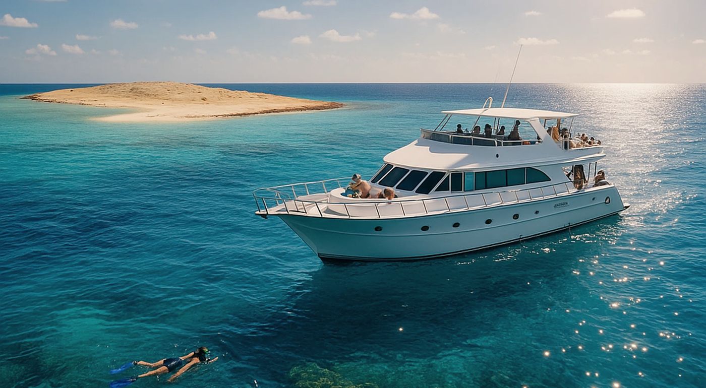A boat on clear water in the Red Sea